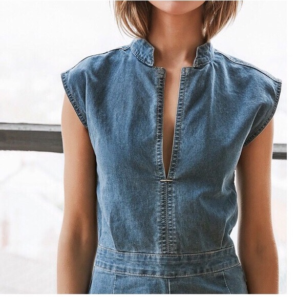 COTTON ON DENIM SPLIT DRESS W/PLUNGING NECKLINE 8 - Picture 6 of 7
